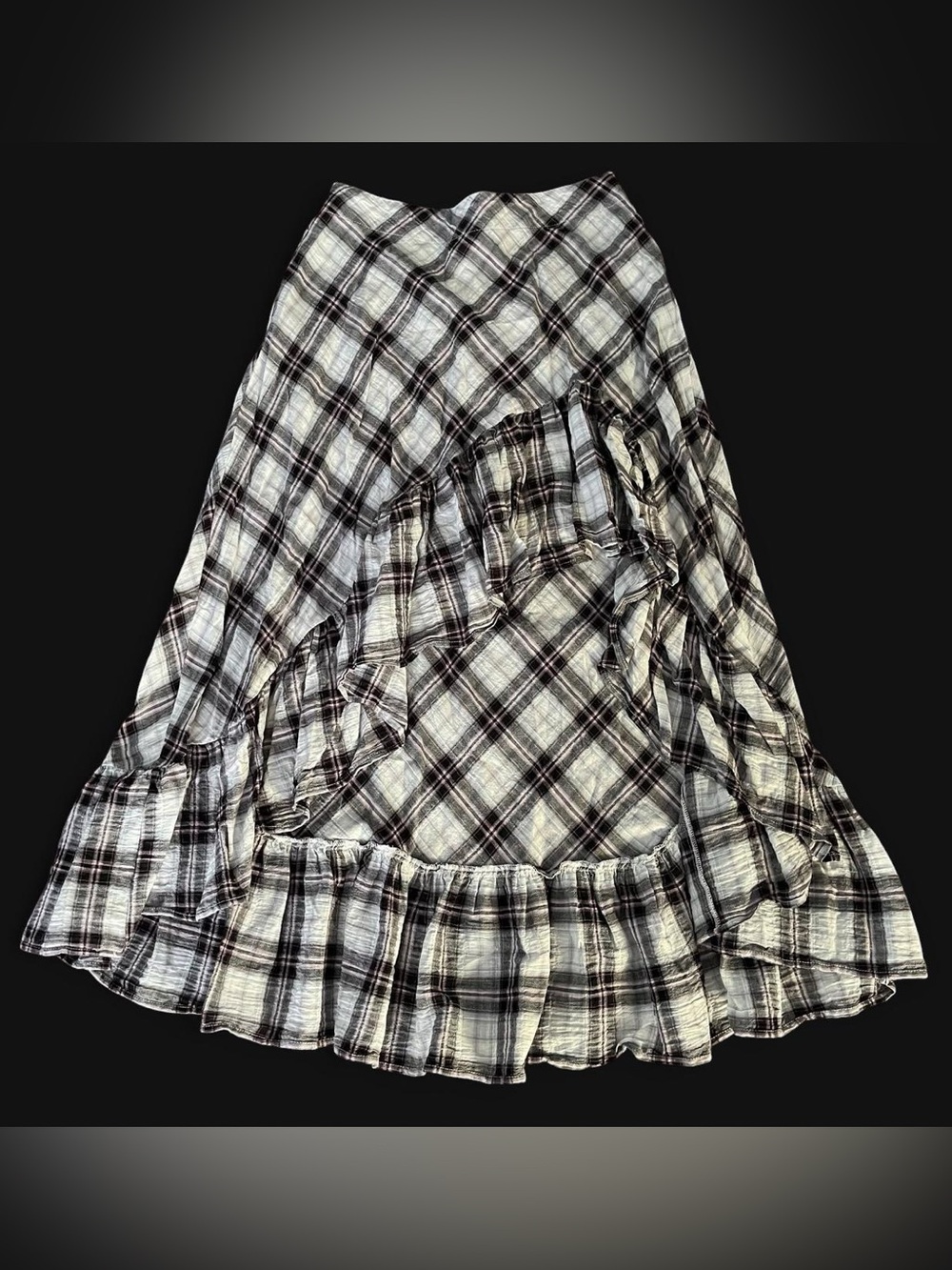 Black White Plaid Asymmetrical Skirt